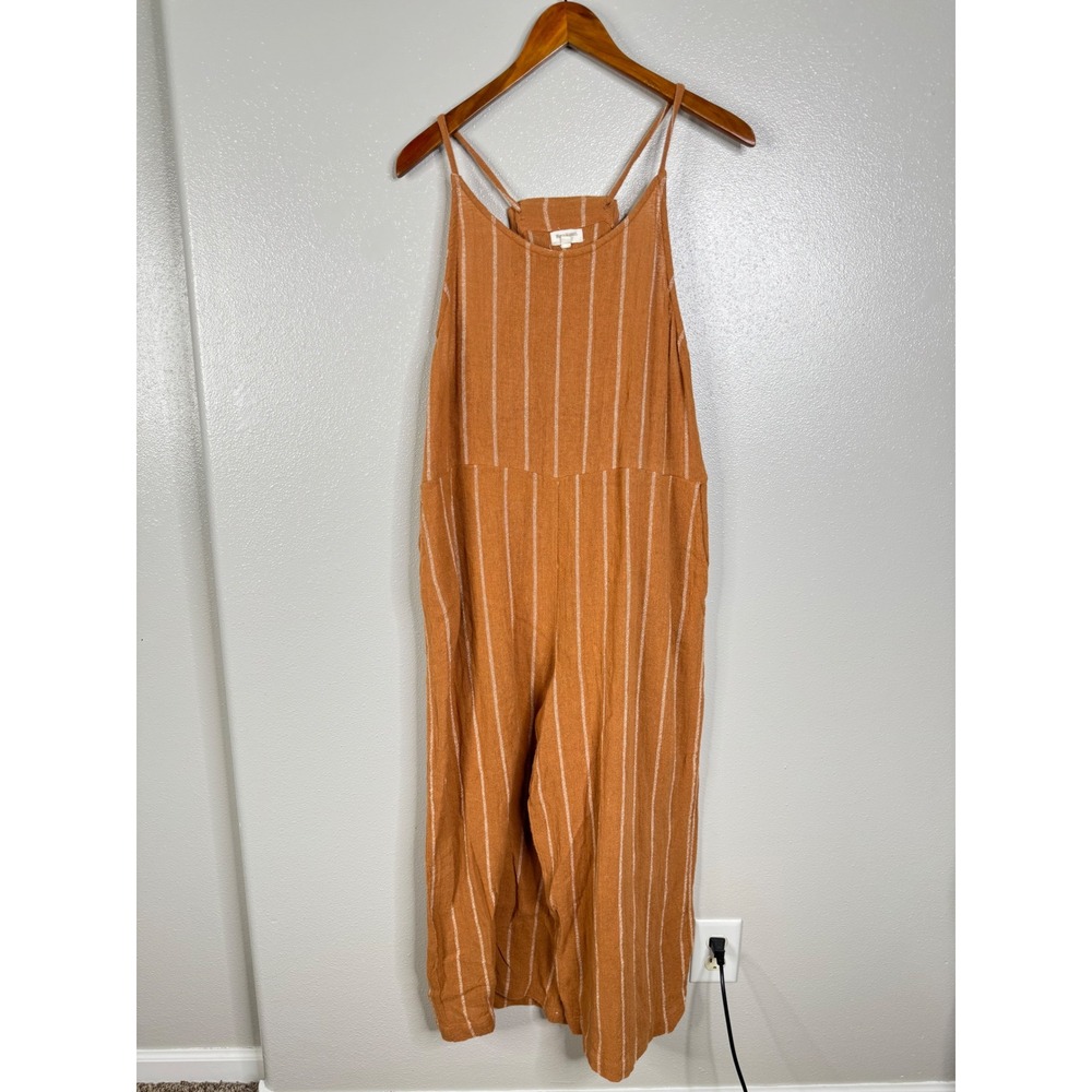 World Market Terracotta Orange Striped Cotton Wide Leg Jumpsuit Womens SM